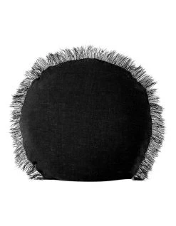 Coupon 😉 Aura Home Vintage Linen Fringe 45cm Round Cushion in Black 🥰