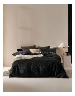 Best Pirce 🔥 Linen House Heath Quilt Cover Set Black ❤️