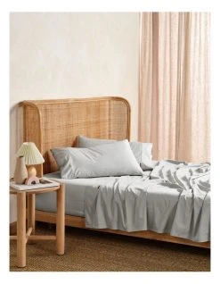 Best Sale ⌛ Linen House Nara Bamboo Cotton 400TC Sheet Set Silver 🔔