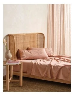 New ❤️ Linen House Nara Bamboo Cotton 400TC Sheet Set Clay ⭐