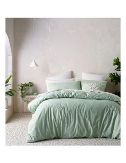 New ❤️ Vue Organic Stonewashed 250TC Cotton Quilt Cover Set Mint 🎁