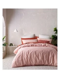 Deals ✔️ Vue Organic Stonewashed 250TC Cotton Quilt Cover Set Pink ⭐