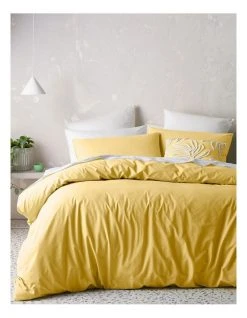 Best Sale ⌛ Vue 250TC Organic Stonewashed Cotton Quilt Cover Set Mimosa ⌛