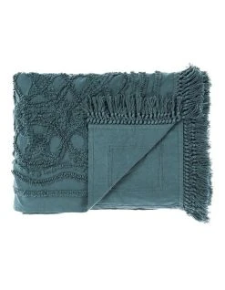 Outlet 👍 Linen House Somers Throw in Petrol Grey ✔️