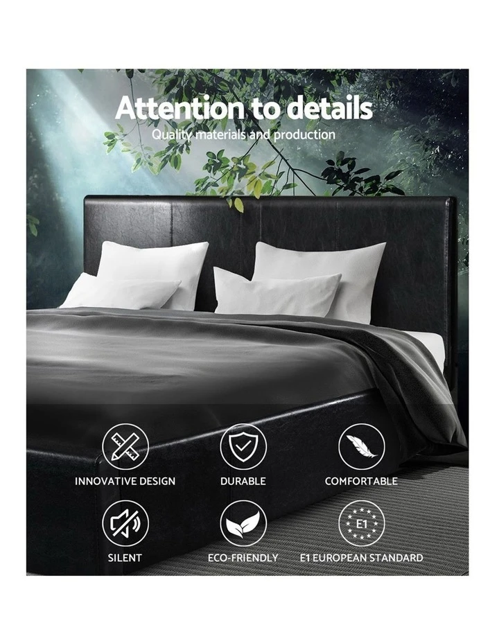 Best Pirce 🎁 Artiss Double Size PU Leather Bed Frame Headboard - Black ✨ 3 Best Pirce 🎁 Artiss Double Size PU Leather Bed Frame Headboard - Black ✨ - Image 3