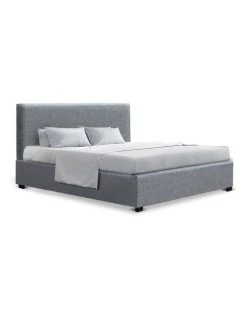 Best Sale 🎁 Artiss Queen Size Bed Frame Gas Lift Linen Fabric Wooden Storage Steel Grey ⌛