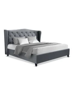 Best Sale 🔔 Artiss Double Size Wooden Upholstered Bed Frame Headborad - Grey ⌛