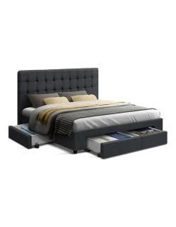 Best deal 😍 Artiss Double Size Fabric Bed Frame Headboard with Drawers - Charcoal ✔️