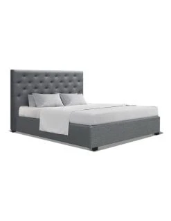 Discount 👍 Artiss Double Full Size Gas Lift Bed Frame Base With Storage Mattress Grey Fabric VILA ✔️