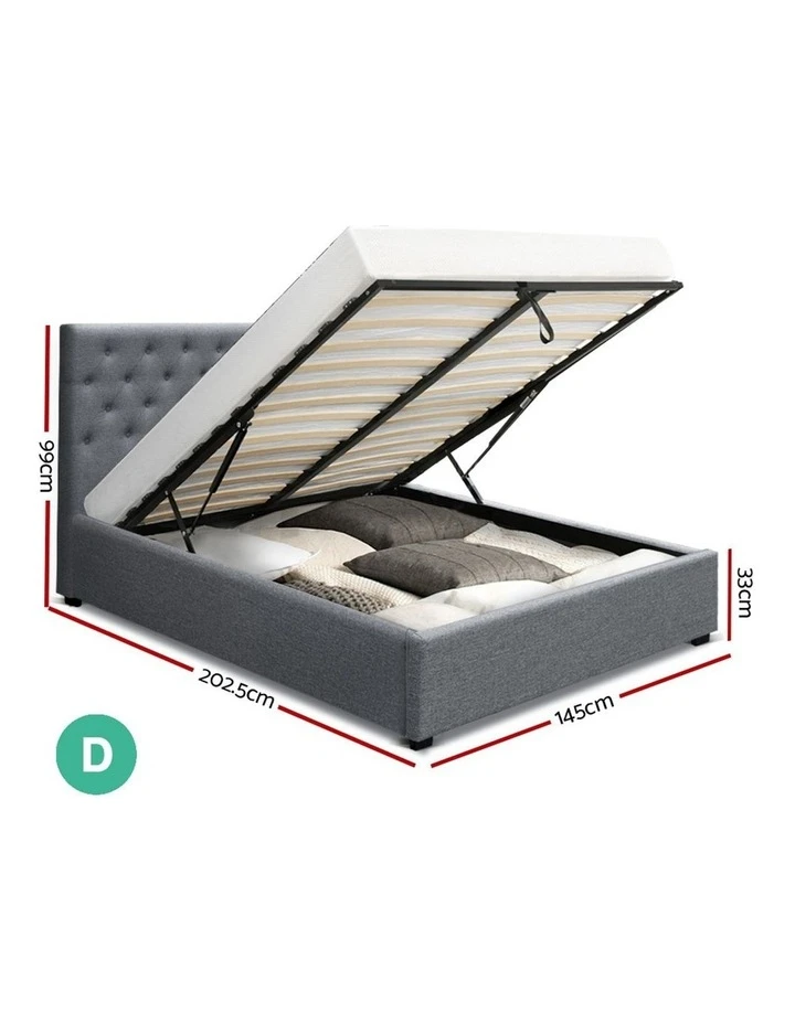 Discount 👍 Artiss Double Full Size Gas Lift Bed Frame Base With Storage Mattress Grey Fabric VILA ✔️ 2 Discount 👍 Artiss Double Full Size Gas Lift Bed Frame Base With Storage Mattress Grey Fabric VILA ✔️ - Image 2