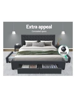 Flash Sale 👏 Artiss King Size Fabric Bed Frame Headboard with Drawers - Charcoal 😍 -Bedroom Sales Store 795731140 3 720x928