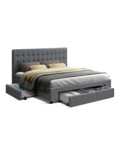 Cheap 🥰 Artiss King Bed Frame with 4 Storage Drawers AVIO Fabric Headboard Wooden 🛒