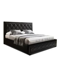 Flash Sale 💯 Artiss TIYO King Size Gas Lift Bed Frame Base With Storage Mattress Black Leather 🔥