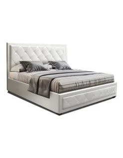 Brand new 🎁 Artiss TIYO Queen Size Gas Lift Bed Frame Base With Storage Mattress White Leather ✨