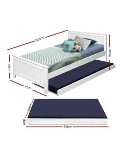 Promo ⌛ Artiss KING SINGLE Size Pull Out Trundle Bed Frame Timber Pine Wood White Mattress Base Platform Bedroom Drawers ✨ -Bedroom Sales Store 795839950 2 720x928