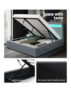 Brand new 🎁 Artiss LED Bed Frame Queen Size Gas Lift Base With Storage Grey Fabric COLE ❤️ -Bedroom Sales Store 795844450 6 720x928