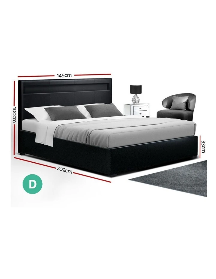 Best deal 😉 Artiss LED Bed Frame Double Full Size Gas Lift Base With Storage Black Leather ⭐ 2 Best deal 😉 Artiss LED Bed Frame Double Full Size Gas Lift Base With Storage Black Leather ⭐ - Image 2