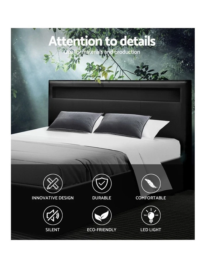 Best deal 😉 Artiss LED Bed Frame Double Full Size Gas Lift Base With Storage Black Leather ⭐ 3 Best deal 😉 Artiss LED Bed Frame Double Full Size Gas Lift Base With Storage Black Leather ⭐ - Image 3