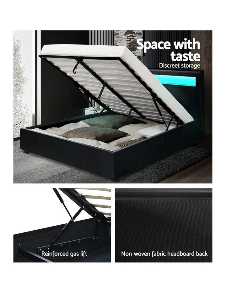 Best deal 😉 Artiss LED Bed Frame Double Full Size Gas Lift Base With Storage Black Leather ⭐ 6 Best deal 😉 Artiss LED Bed Frame Double Full Size Gas Lift Base With Storage Black Leather ⭐ - Image 6