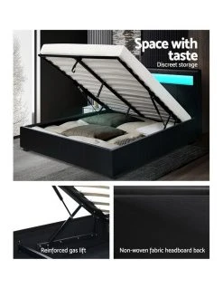 Top 10 🔔 Artiss LED Bed Frame Queen Size Gas Lift Base With Storage Black Leather 🎉 -Bedroom Sales Store 795844900 6 720x928