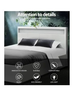 Cheap 👍 Artiss LED Bed Frame Queen Size Gas Lift Base With Storage White Leather 😀 -Bedroom Sales Store 795845620 3 720x928