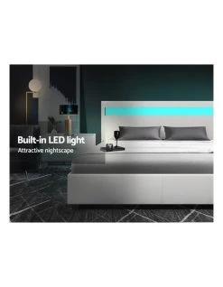 Cheap 👍 Artiss LED Bed Frame Queen Size Gas Lift Base With Storage White Leather 😀 -Bedroom Sales Store 795845620 4 720x928