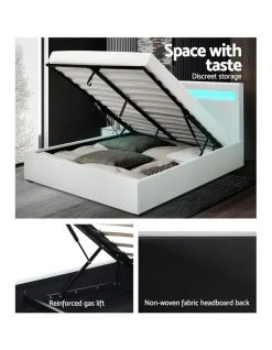 Cheap 👍 Artiss LED Bed Frame Queen Size Gas Lift Base With Storage White Leather 😀 -Bedroom Sales Store 795845620 6 720x928