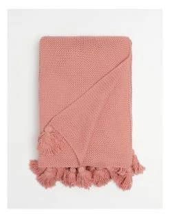 Budget ⭐ Vue Melaky Knitted Tassel Throw Pink Clay 👏