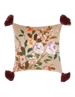 Outlet ⌛ Linen House Cecilia Square Cushion with Tassels Khaki 👏