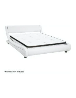 Coupon 🔔 Laura Hill King Size Pu Leather Bed Frame Wood Base Metal Beam Italian Design - White ✨ -Bedroom Sales Store 816580720 6 720x928