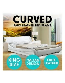 Coupon 🔔 Laura Hill King Size Pu Leather Bed Frame Wood Base Metal Beam Italian Design - White ✨ -Bedroom Sales Store 816580720 7 720x928