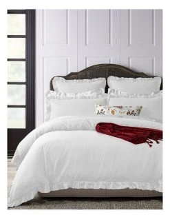 Brand new 🔔 Heritage Brielle Ruffled Edge Linen Cotton Quilt Cover Set White ✨