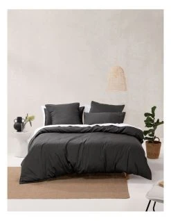Best Sale 🎁 Linen House Nara 400TC Bamboo Cotton Quilt Cover Set Charcoal 🌟