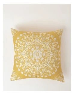 Best Pirce 🎁 Heritage Lorenzo Medallion Print & Embroidered Cushion Yellow 😍