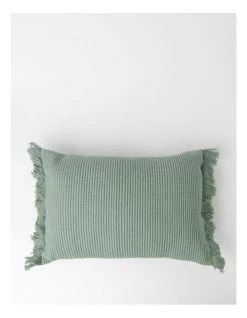 Promo ✔️ Australian House & Garden Coachwood Ribbed Cotton Woven Cushion w/ Fringe in Eucalyptus ⭐