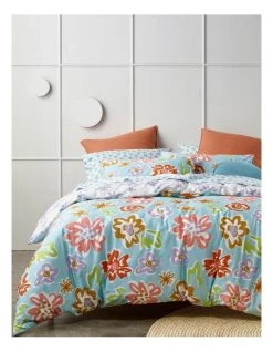 Best Pirce 🔥 Beau & Bonnie Poppy Cotton Quilt Cover Set Ice Blue ⌛