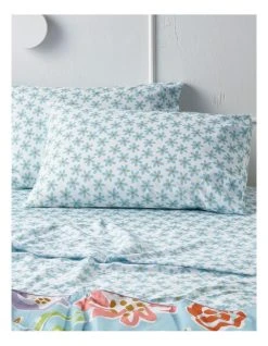 Coupon 🛒 Beau & Bonnie 250TC Daisy Stonewashed Cotton Sheet Set Blue ⌛