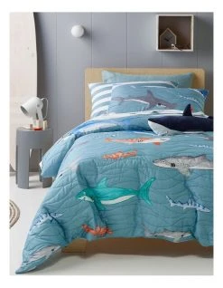 Best Pirce ✔️ Milkshake Sharks The Sea Quilted Quilt Cover Set Blue ✨
