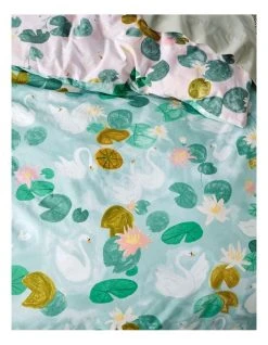 New ✔️ Linen House Kids Swanning Around Quilt Cover Set Teal 🔥 -Bedroom Sales Store 840453850 3 720x928