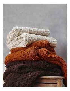 Promo ⌛ M.M Linen Cable Knit Throw in Spice ❤️ -Bedroom Sales Store 841634740 3 720x928