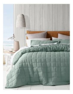 Cheapest ๐คฉ Australian House & Garden Sandy Cape Washed Belgian Linen Quilted Coverlet Eucalyptus ๐