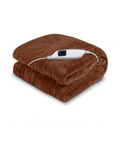 New 👏 Laura Hill Heated Electric Blanket Throw Rug Coral Warm Fleece Winter Brown 🌟