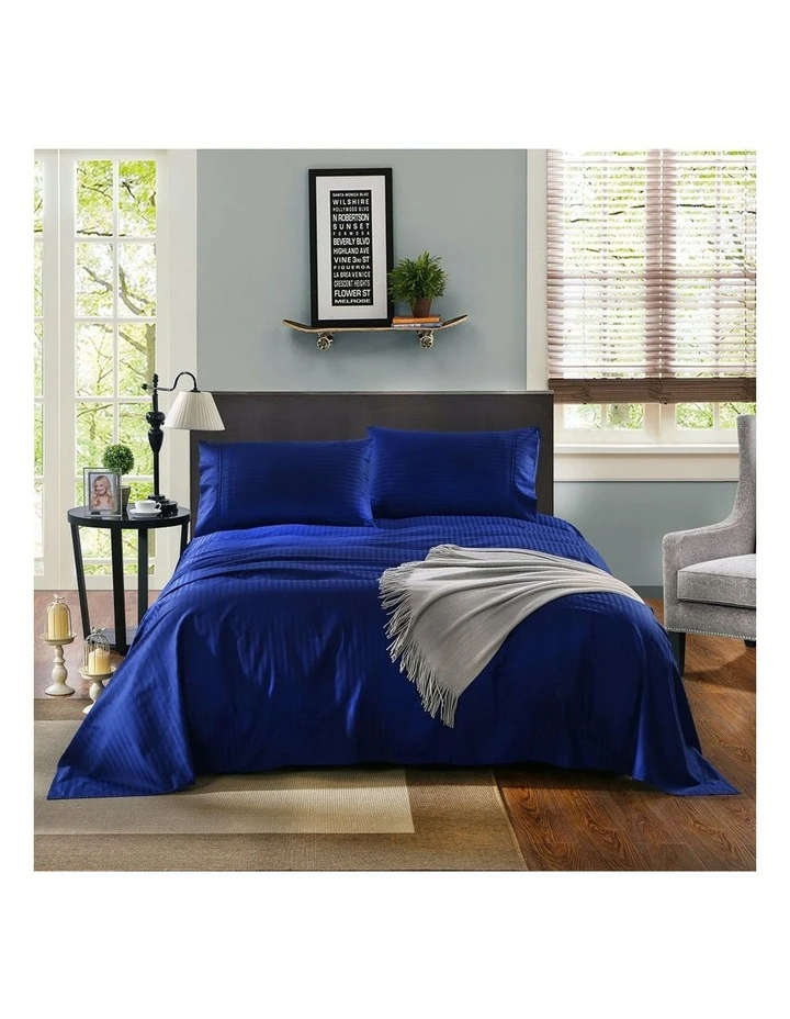Outlet ๐ Kensington 1200 Thread Count 100% Egyptian Cotton Sheet Set Stripe Hotel Grade - Indigo Double โ๏ธ 2 Outlet ๐ Kensington 1200 Thread Count 100% Egyptian Cotton Sheet Set Stripe Hotel Grade - Indigo Double โ๏ธ - Image 2