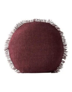New 🌟 Aura Home Vintage Linen Fringe 55cm Round Cushion In Syrah ✔️