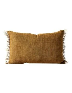 New ❤️ Aura Home Vintage Linen Fringe Rectangle Cushion in Bronze ❤️