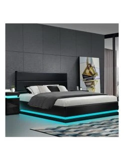 Flash Sale 🔥 Artiss Lumi Gas Lift Bed Frame Black Leather RGB LED Queen ✨ -Bedroom Sales Store 887810860 3 720x928