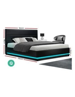 Flash Sale 🔥 Artiss Lumi Gas Lift Bed Frame Black Leather RGB LED Queen ✨ -Bedroom Sales Store 887810860 4 720x928