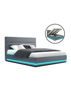 Promo ✔️ Artiss Lumi Gas Lift Bed Frame Queen Grey Fabric 😀