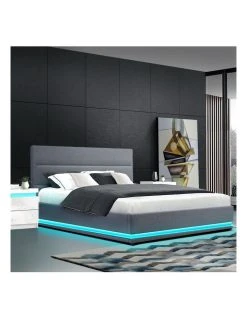 Promo ✔️ Artiss Lumi Gas Lift Bed Frame Queen Grey Fabric 😀 -Bedroom Sales Store 888183550 3 720x928