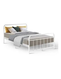 Best deal 🛒 Artiss Leo Metal Bed Frame Double Size White 😀